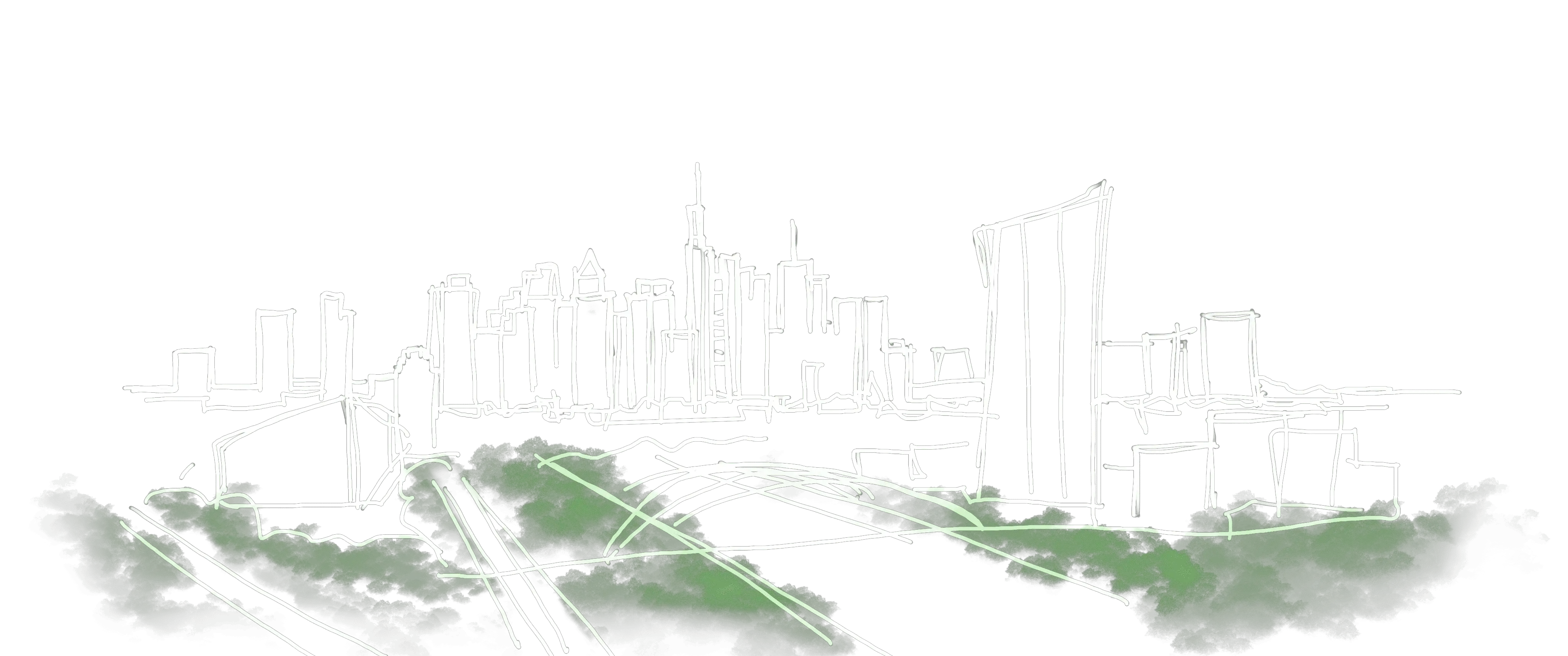 Hand-drawn line illustration of the Frankfurt skyline